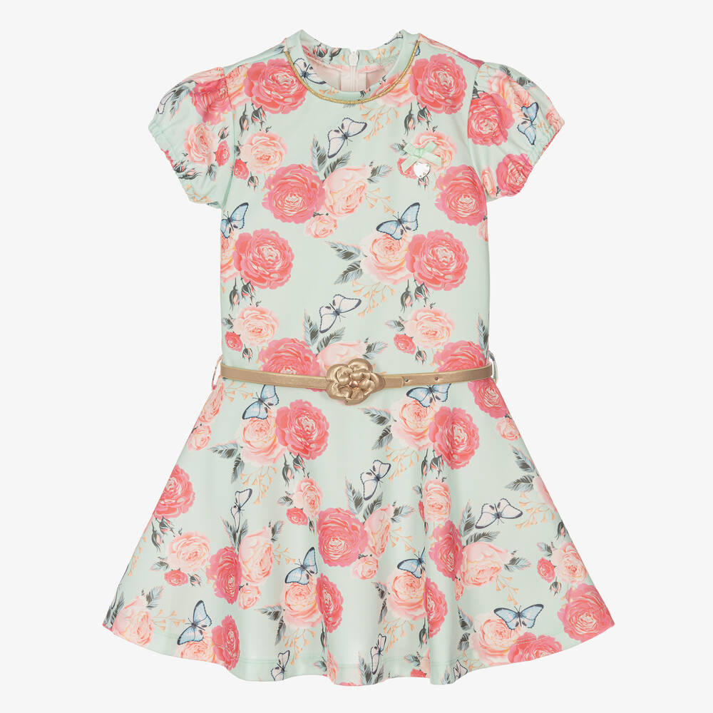 Le Chic - Girls Green Floral Dress | Childrensalon