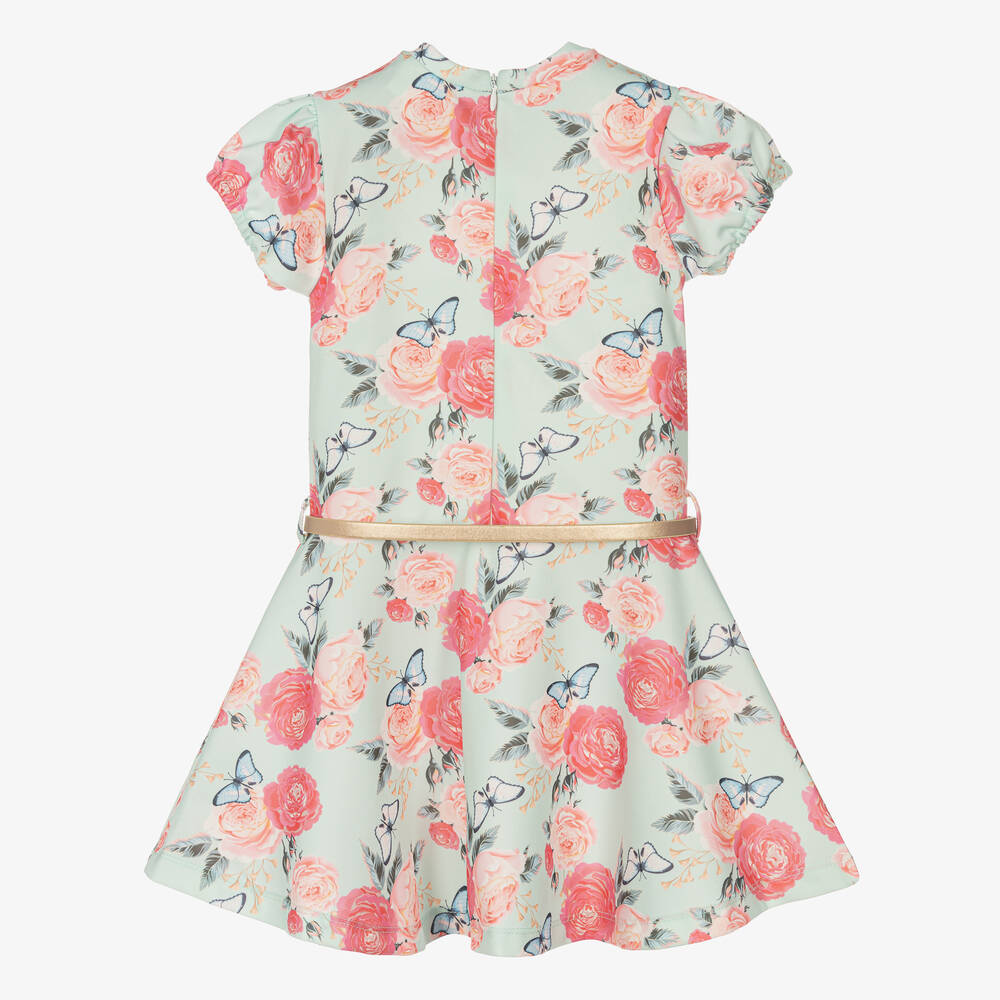 Le Chic-فستان قطن جيرسي لون أخضر بطبعة ورود | Childrensalon Outlet