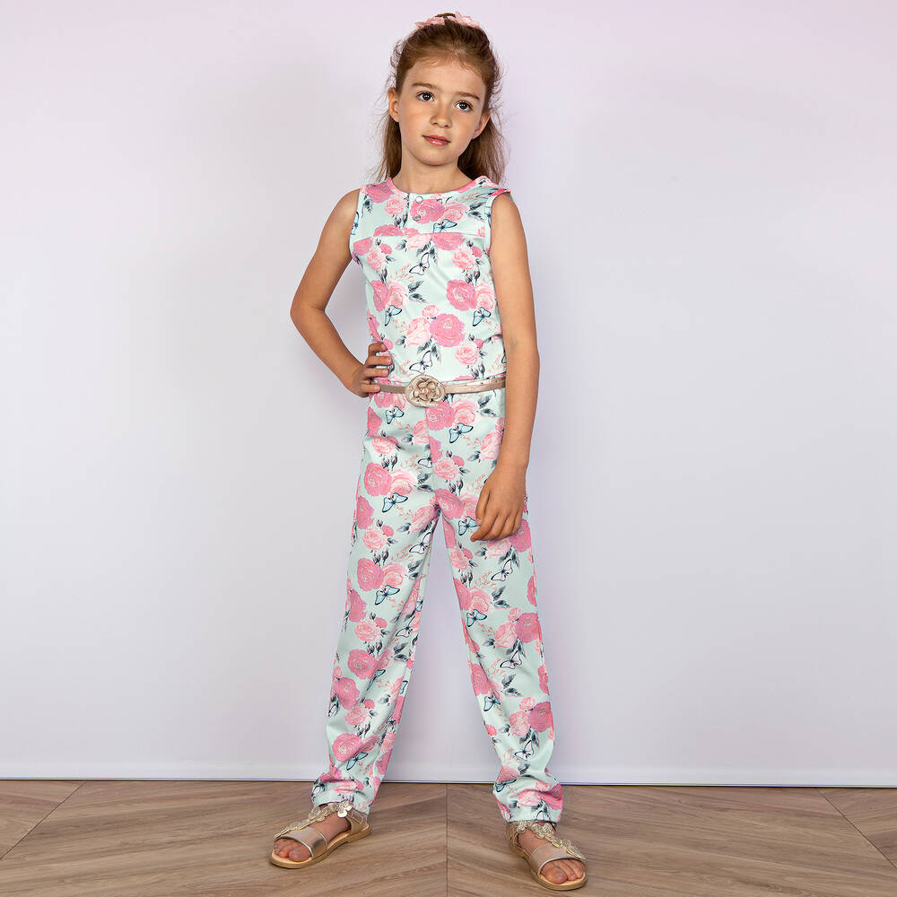 Le Chic-Girls Green Floral Print Jumpsuit | Childrensalon Outlet