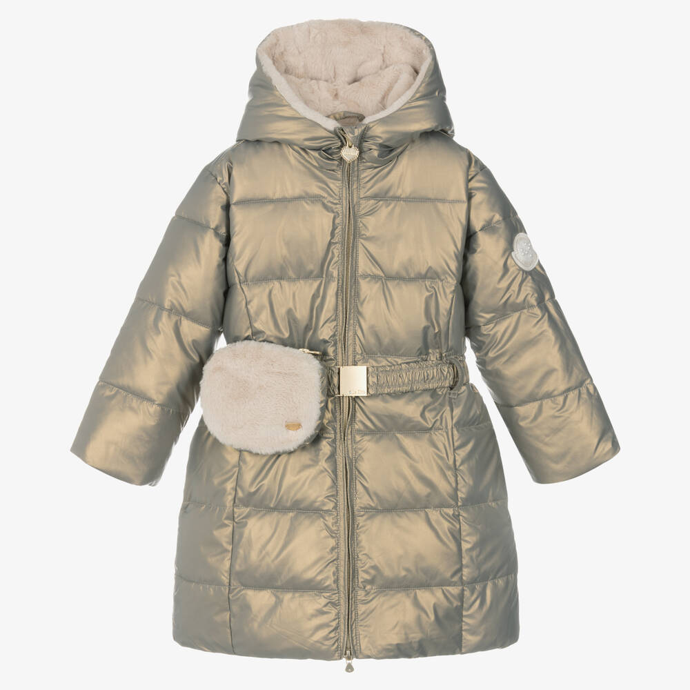 Le Chic - Girls Green Iridescent Puffer Coat | Childrensalon