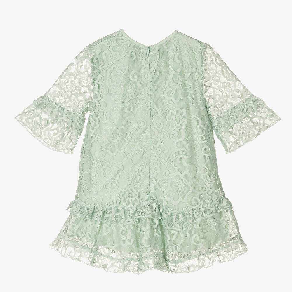 Le Chic-Girls Green Lace Ruffle Dress | Childrensalon Outlet