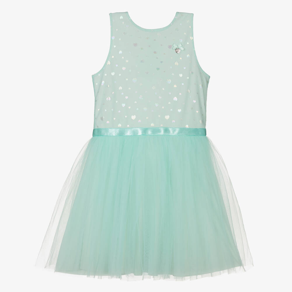 Le Chic - Girls Green Tulle Hearts Dress | Childrensalon