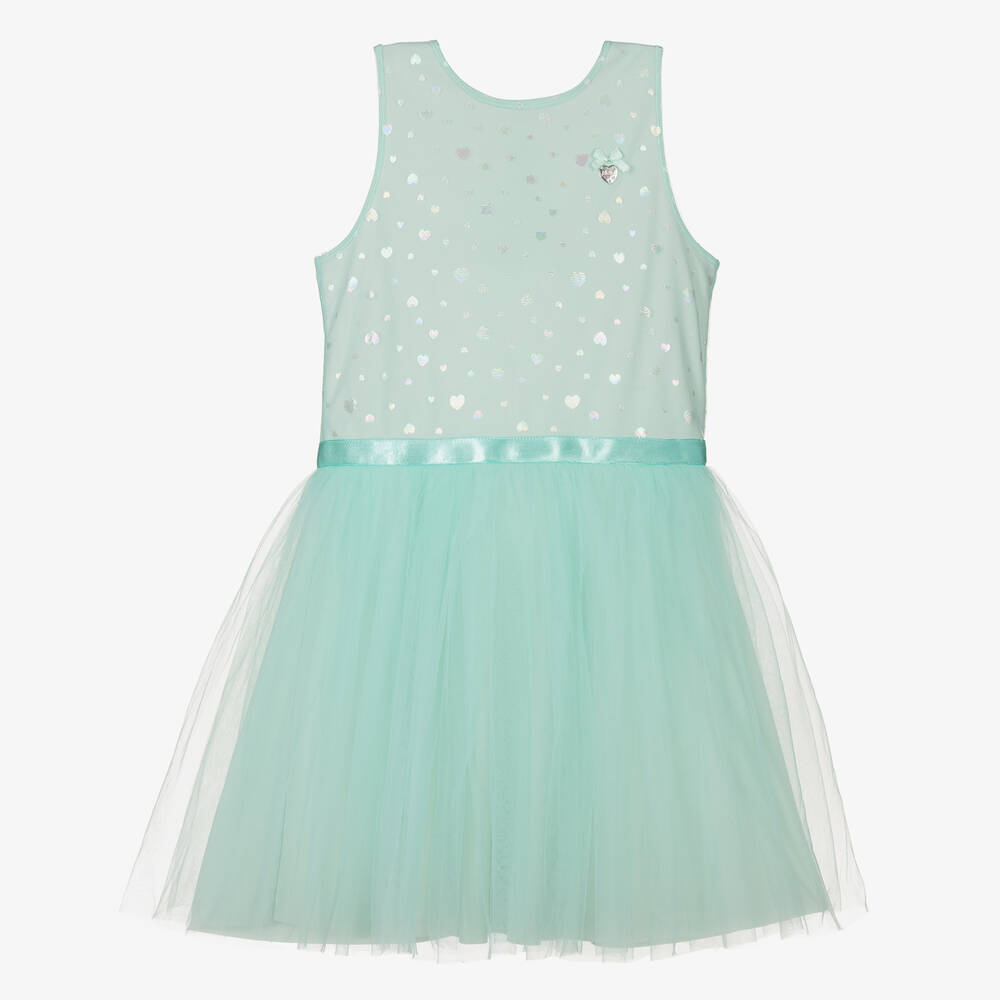 Le Chic - Robe verte en tulle à cœurs fille | Childrensalon