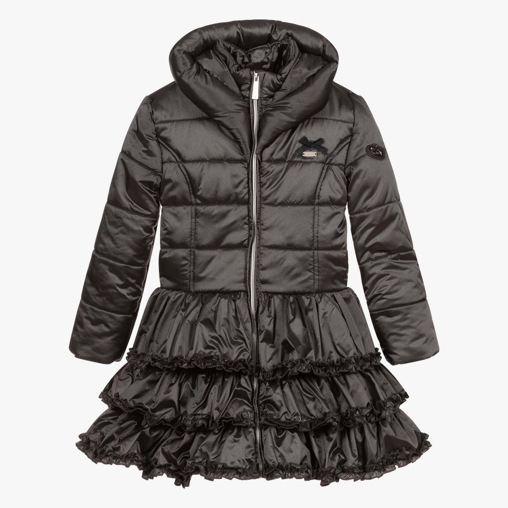 Le Chic - Серое пуховое пальто с рюшами для девочек | Childrensalon