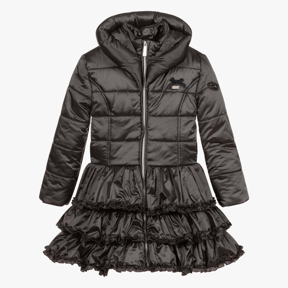 Le Chic - Girls Grey Puffer Ruffle Coat | Childrensalon