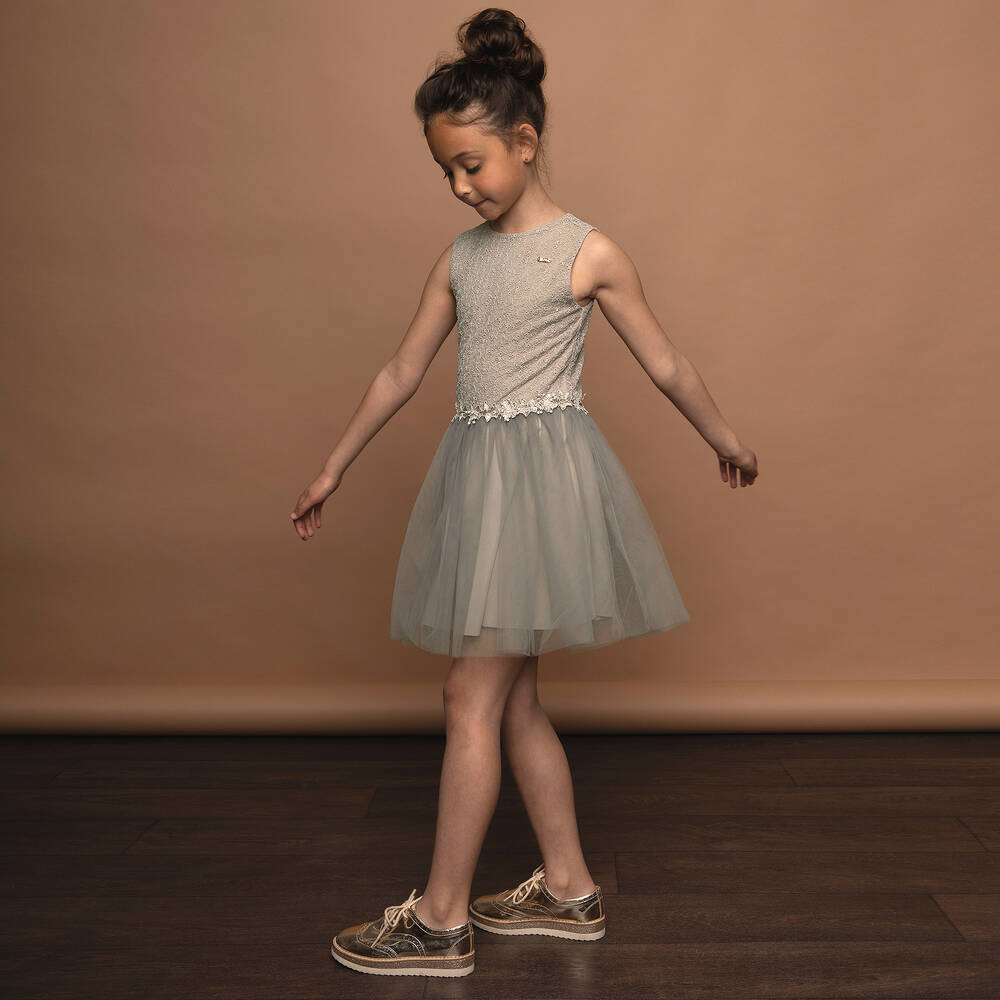 Le Chic-Girls Grey Tulle & Lace Dress | Childrensalon Outlet