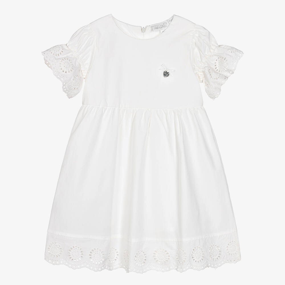 Le Chic - Girls Ivory Broderie Anglaise Cotton Dress | Childrensalon