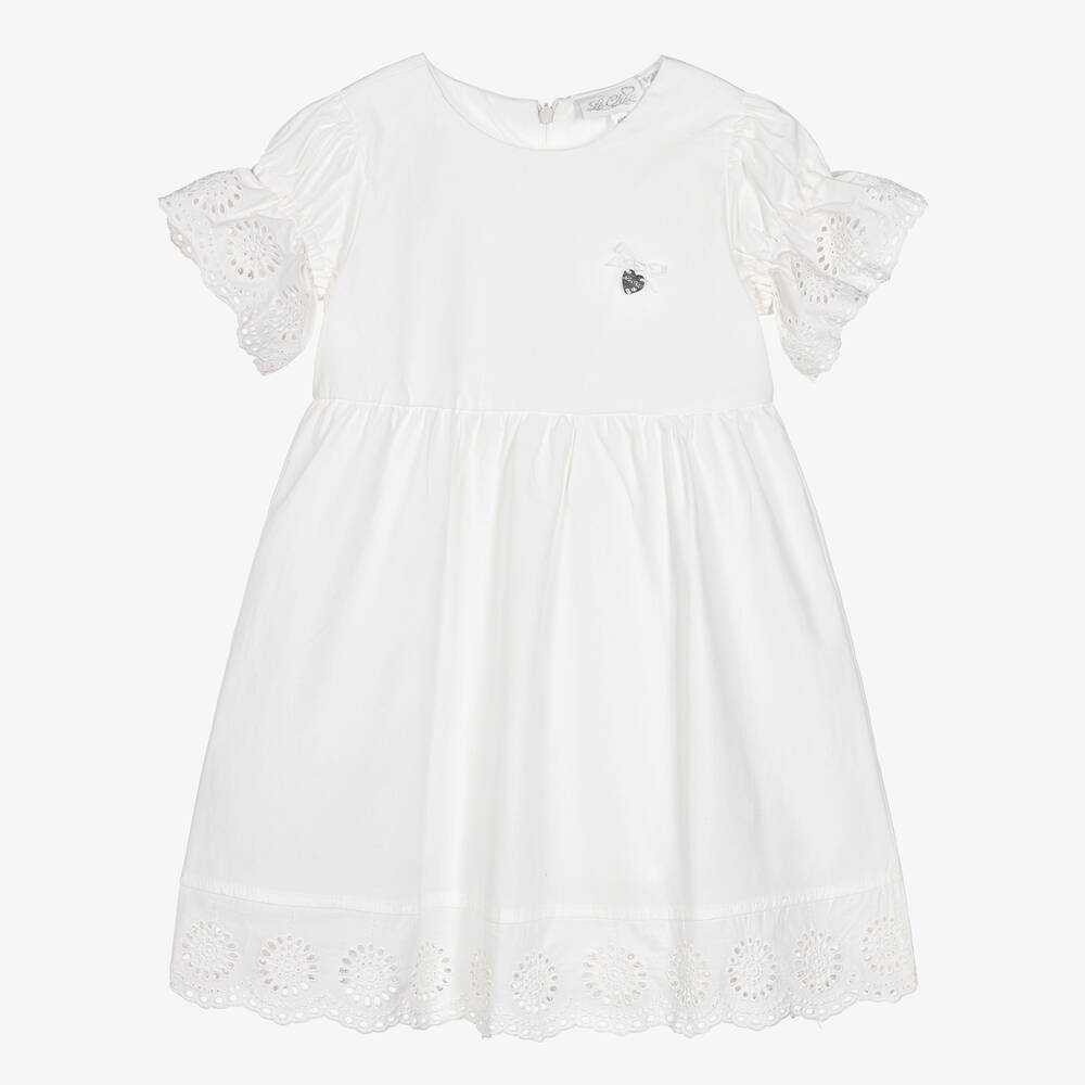 Le Chic-Girls Ivory Broderie Anglaise Cotton Dress | Childrensalon Outlet