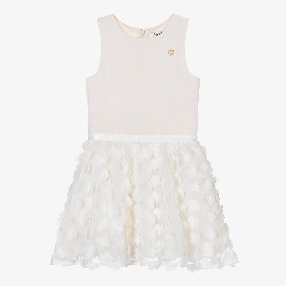 Le Chic-Girls Ivory Chiffon Flower Dress | Childrensalon Outlet