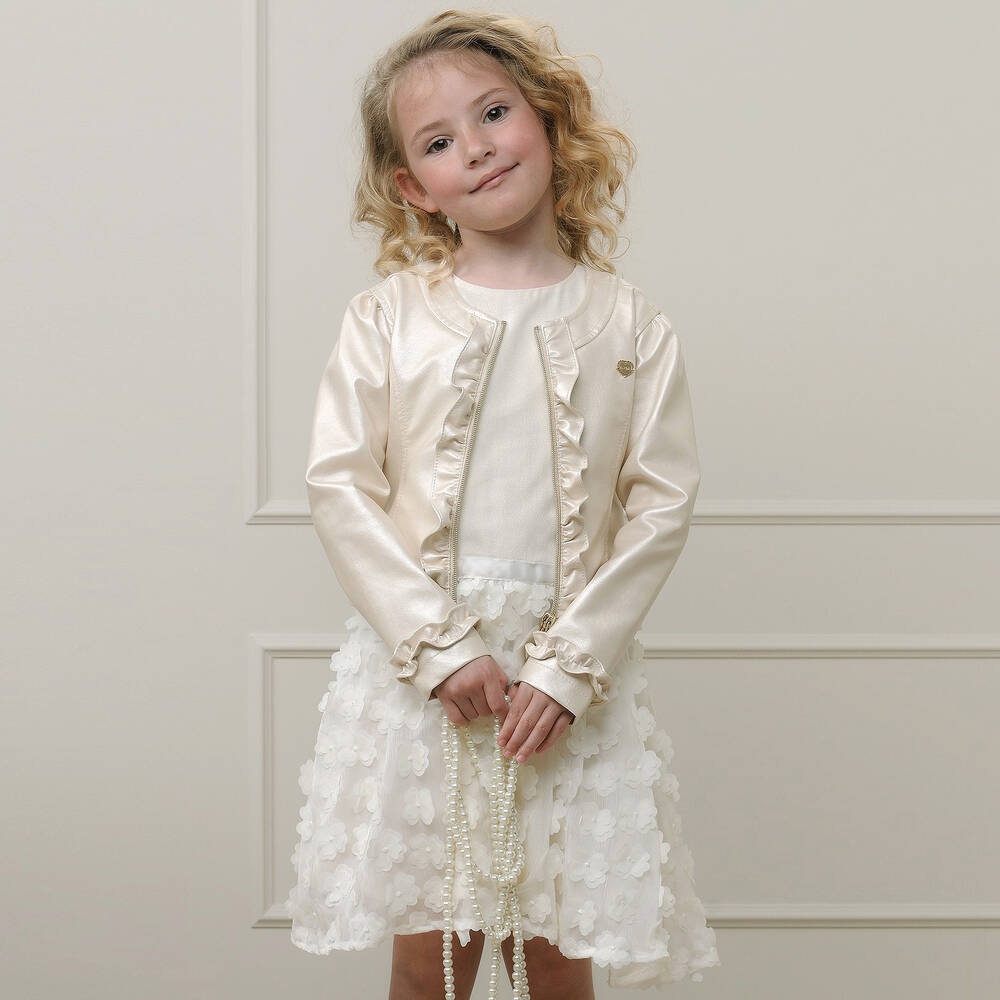 Le Chic-Girls Ivory Chiffon Flower Dress | Childrensalon Outlet