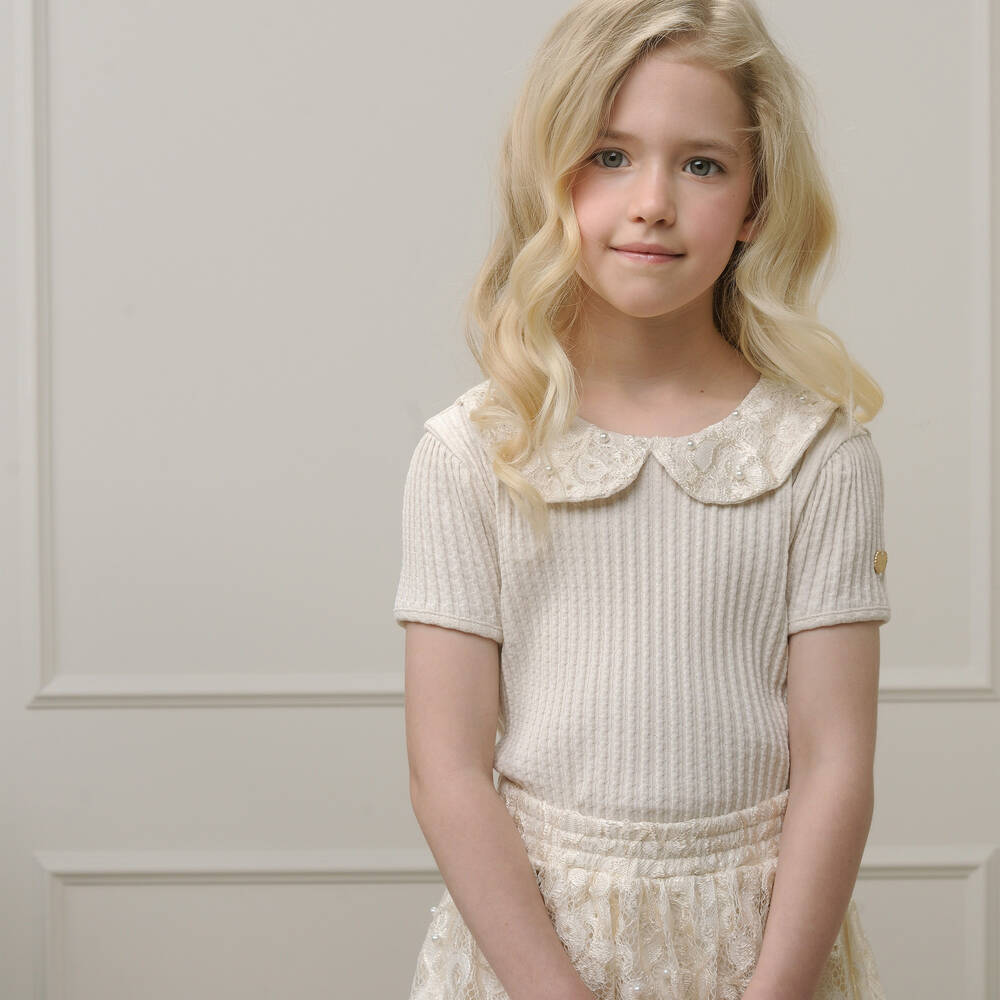 Le Chic-Girls Ivory Chiffon Flower Skirt | Childrensalon Outlet