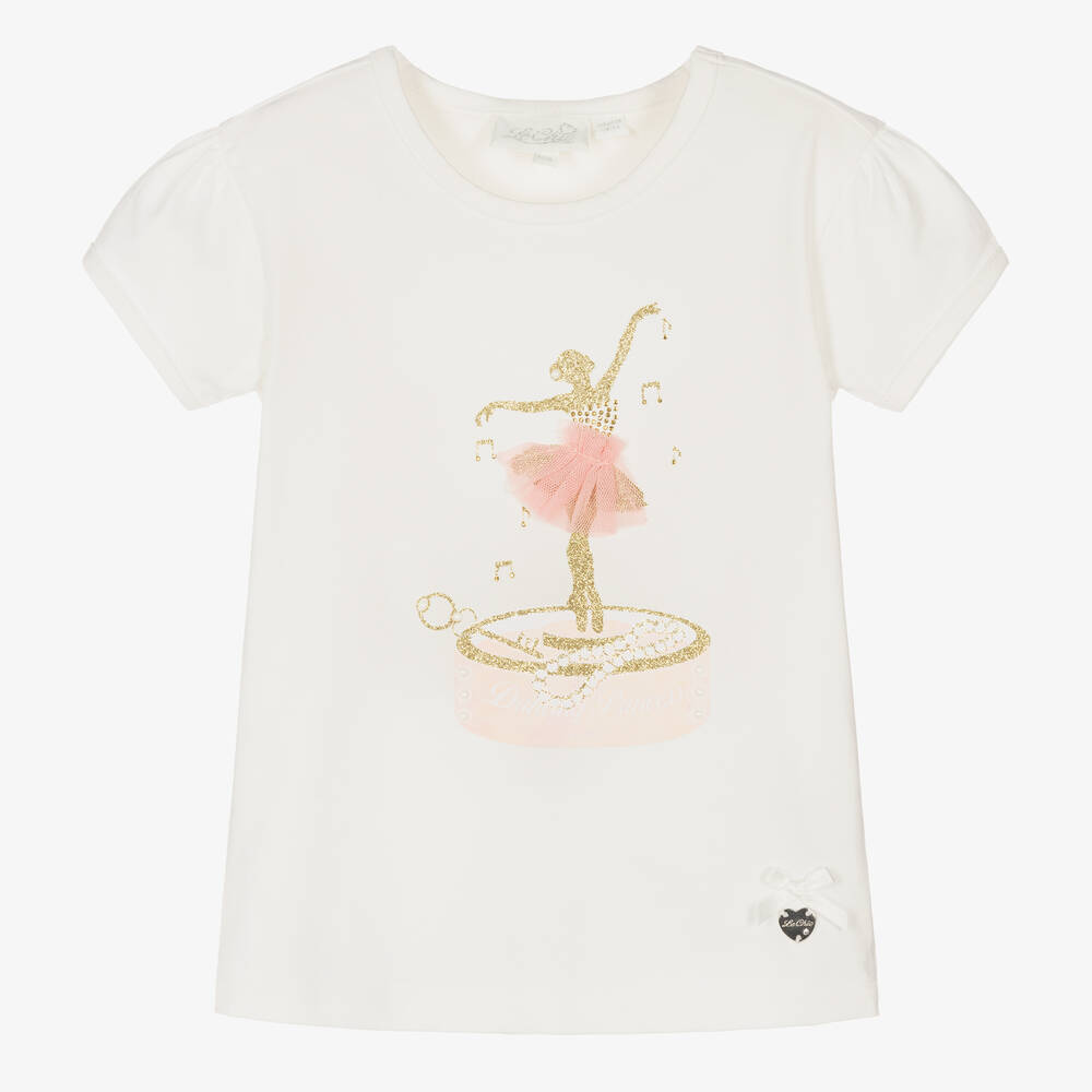 Le Chic - Girls Ivory Cotton Ballerina T-Shirt | Childrensalon