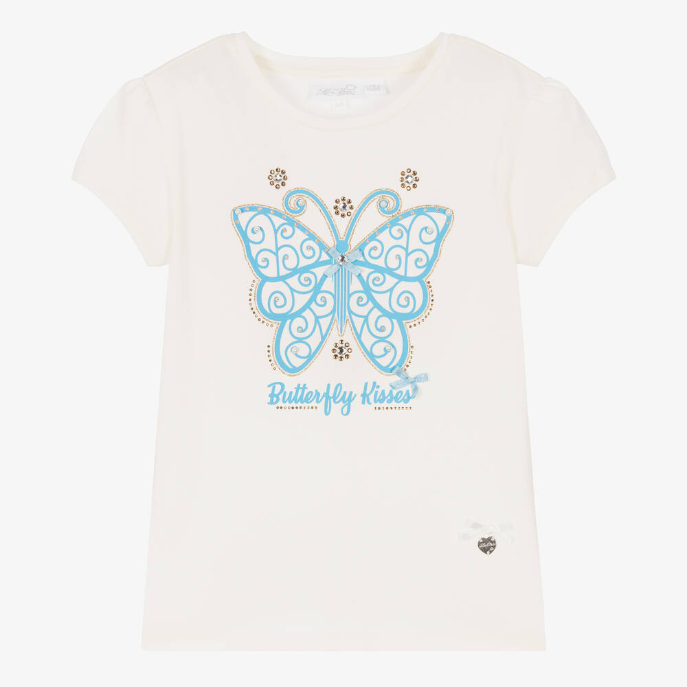 Le Chic - Girls Ivory Cotton Butterfly T-Shirt | Childrensalon