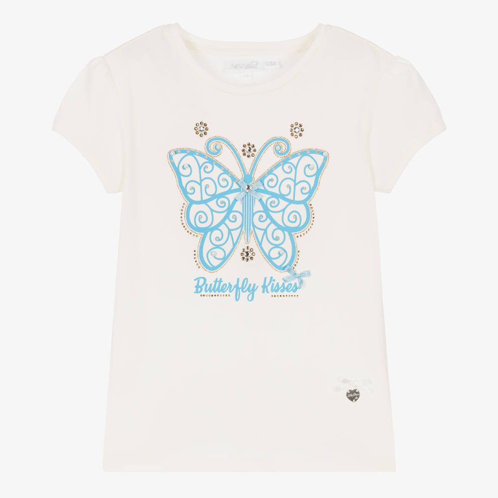 Le Chic-Кремовая хлопковая футболка с бабочкой | Childrensalon Outlet