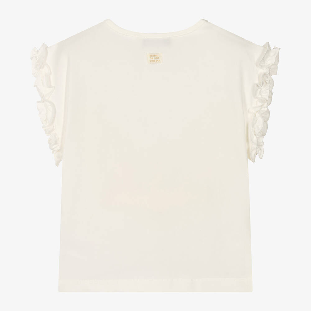 Le Chic-Girls Ivory Cotton Frilled T-Shirt | Childrensalon Outlet