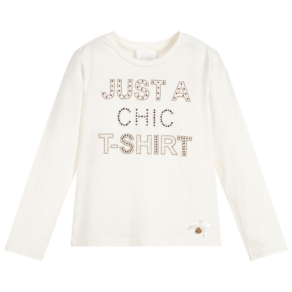 Le Chic - Girls Ivory Cotton Jersey Top | Childrensalon