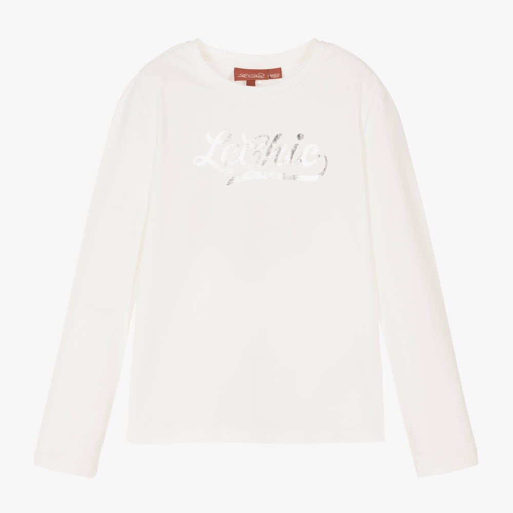 Le Chic - Girls Ivory Cotton Logo Top | Childrensalon