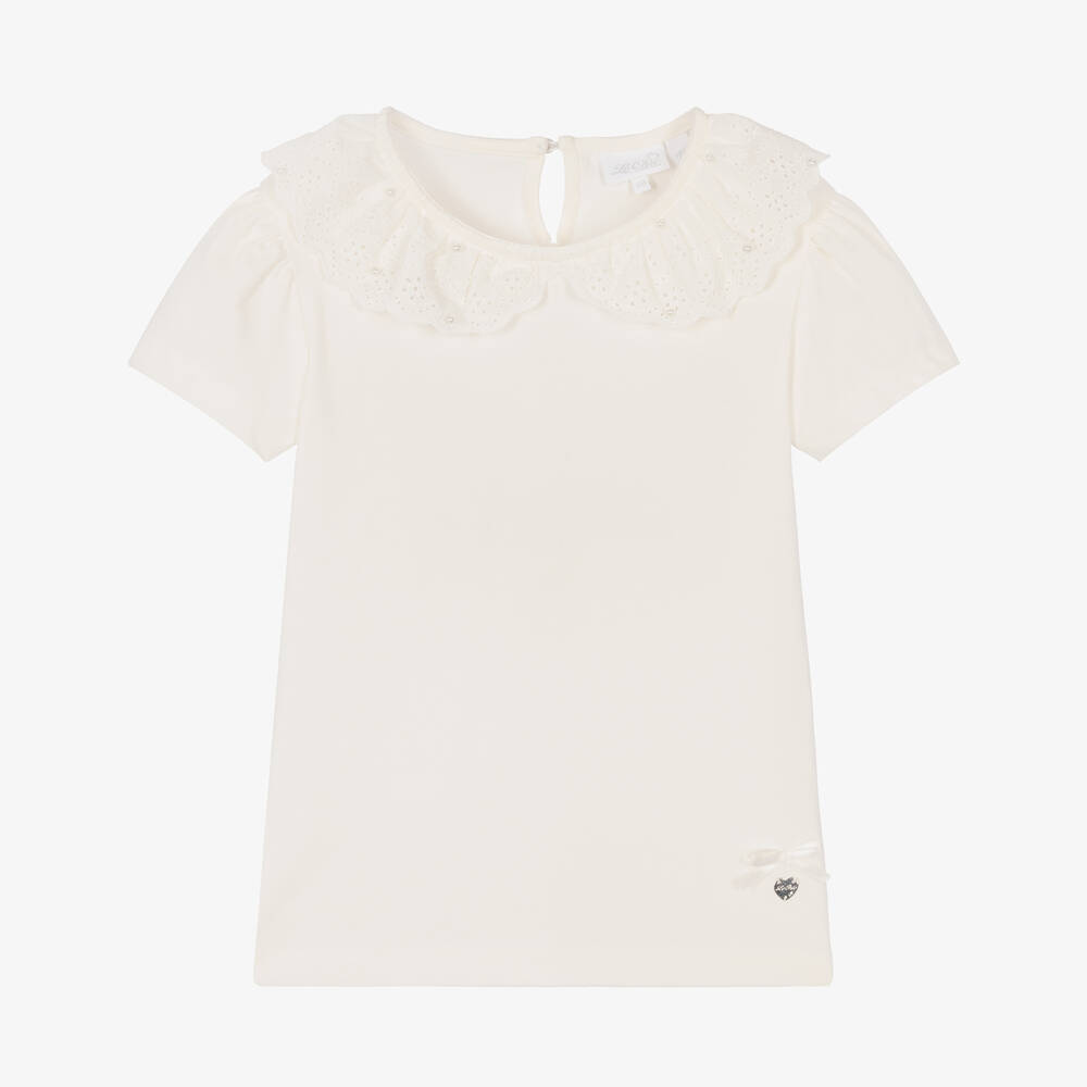 Le Chic - Girls Ivory Cotton T-Shirt | Childrensalon