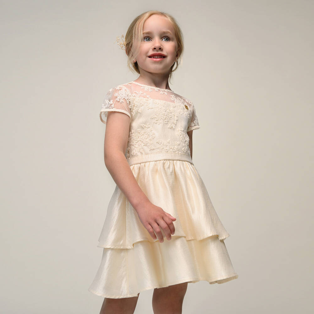 Le Chic-Girls Ivory Crêpe Satin & Lace Dress | Childrensalon Outlet