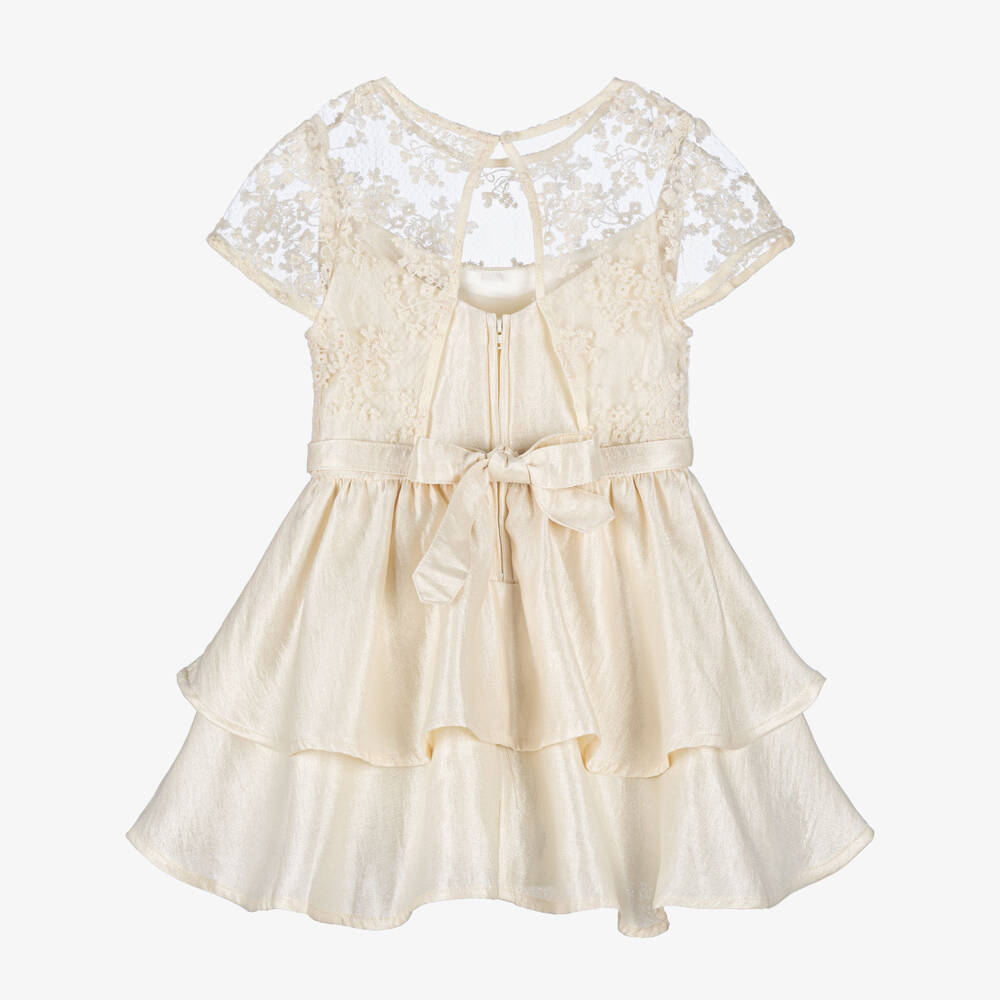 Le Chic-Girls Ivory Crêpe Satin & Lace Dress | Childrensalon Outlet