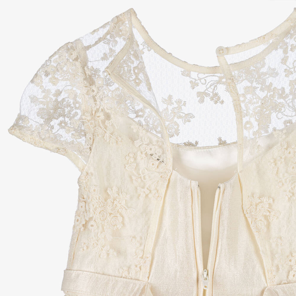 Le Chic-Girls Ivory Crêpe Satin & Lace Dress | Childrensalon Outlet