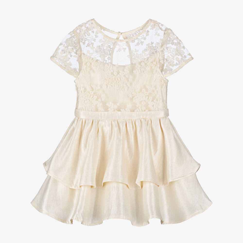 Le Chic-Girls Ivory Crêpe Satin & Lace Dress | Childrensalon Outlet