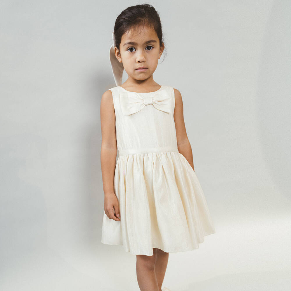 Le Chic-Girls Ivory Crêpe Satin Sleeveless Dress | Childrensalon Outlet