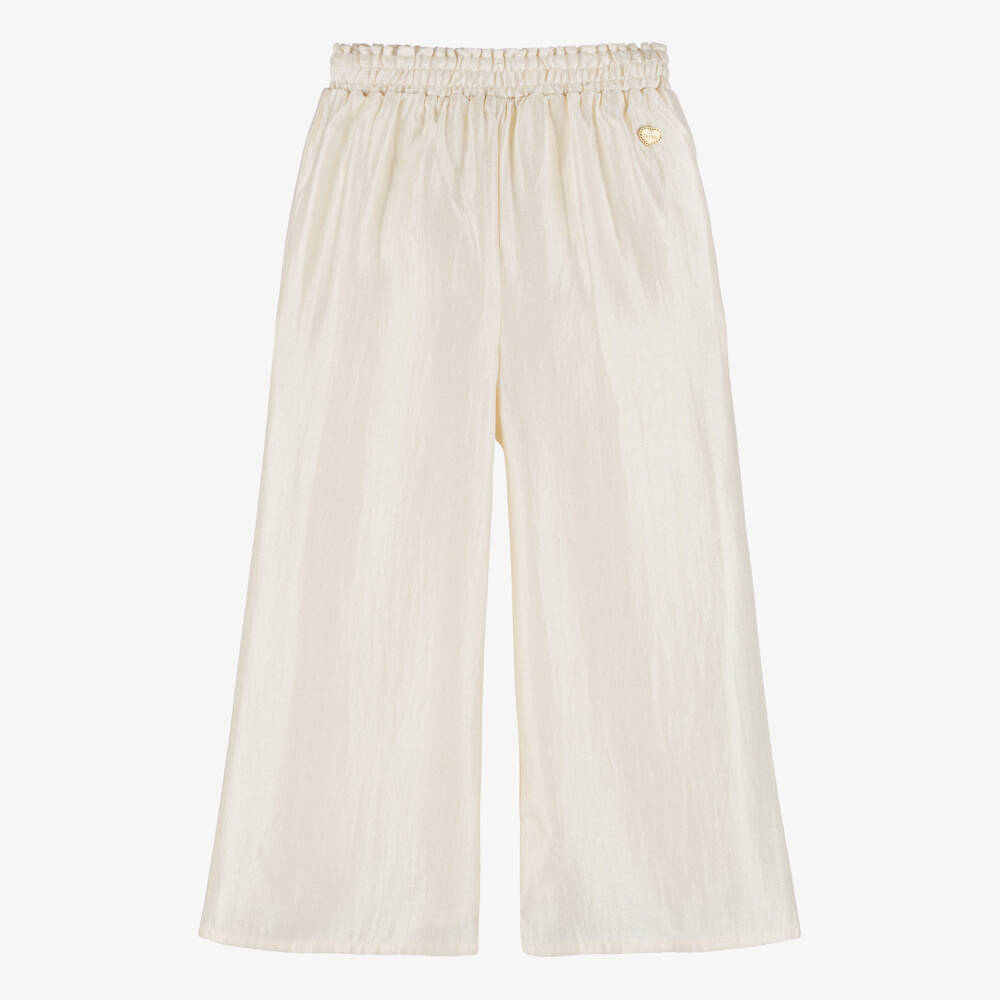 Le Chic-Girls Ivory Crêpe Satin Wide Leg Trousers | Childrensalon Outlet