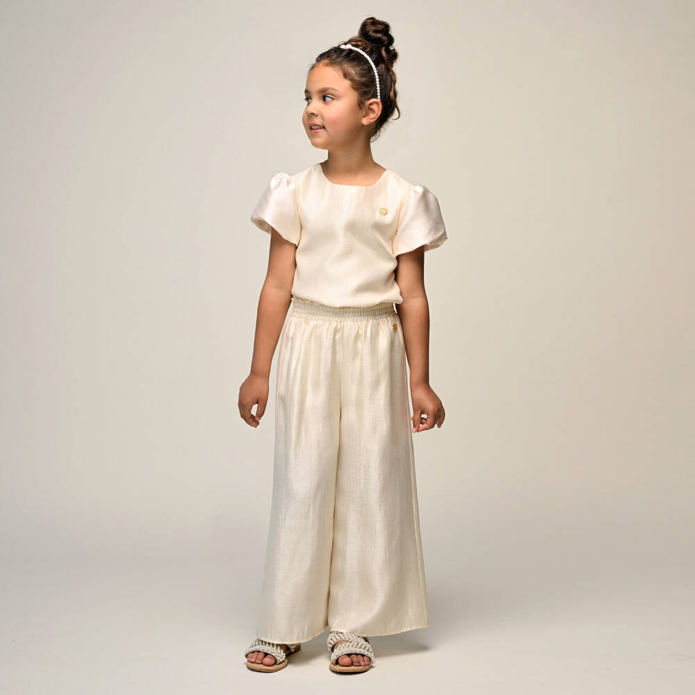 Le Chic-Girls Ivory Crêpe Satin Wide Leg Trousers | Childrensalon Outlet