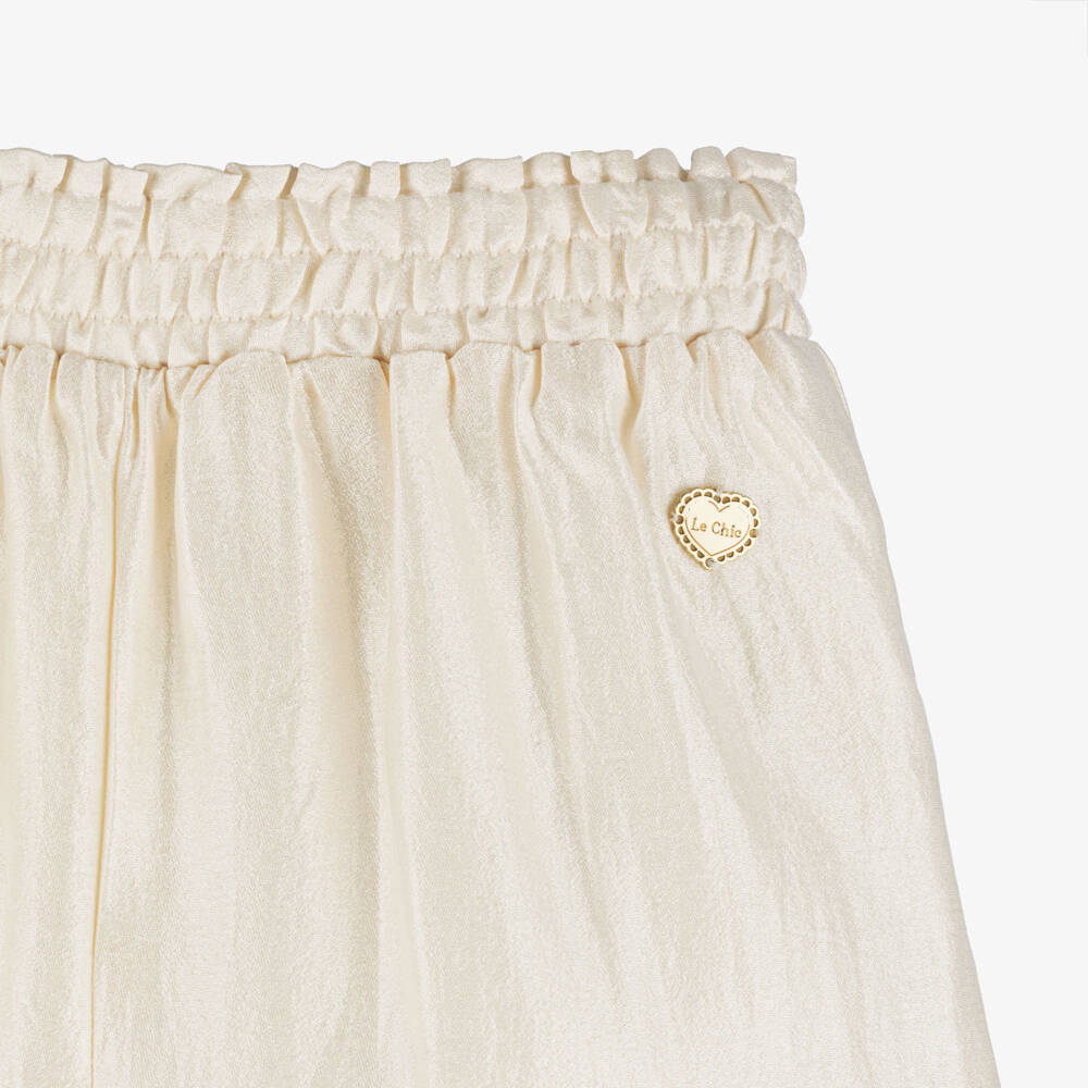 Le Chic-Girls Ivory Crêpe Satin Wide Leg Trousers | Childrensalon Outlet