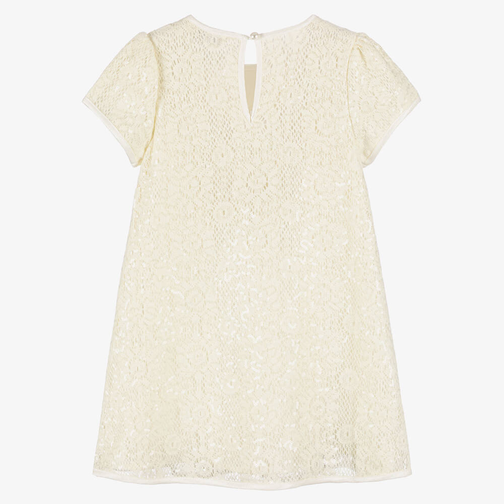 Le Chic-Girls Ivory Crochet Knit Dress with Sequins | Childrensalon Outlet