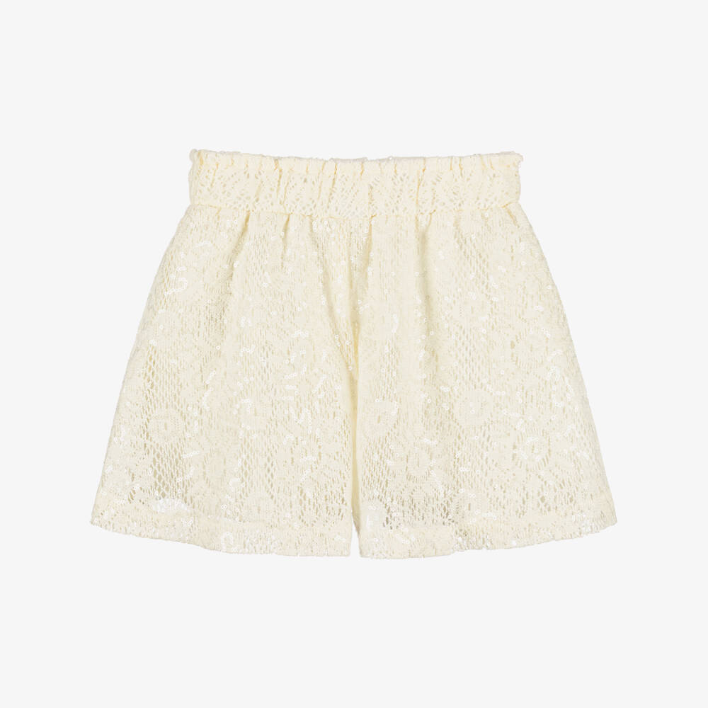 Le Chic-Кремовые шорты с цветами и пайетками для девочек | Childrensalon Outlet