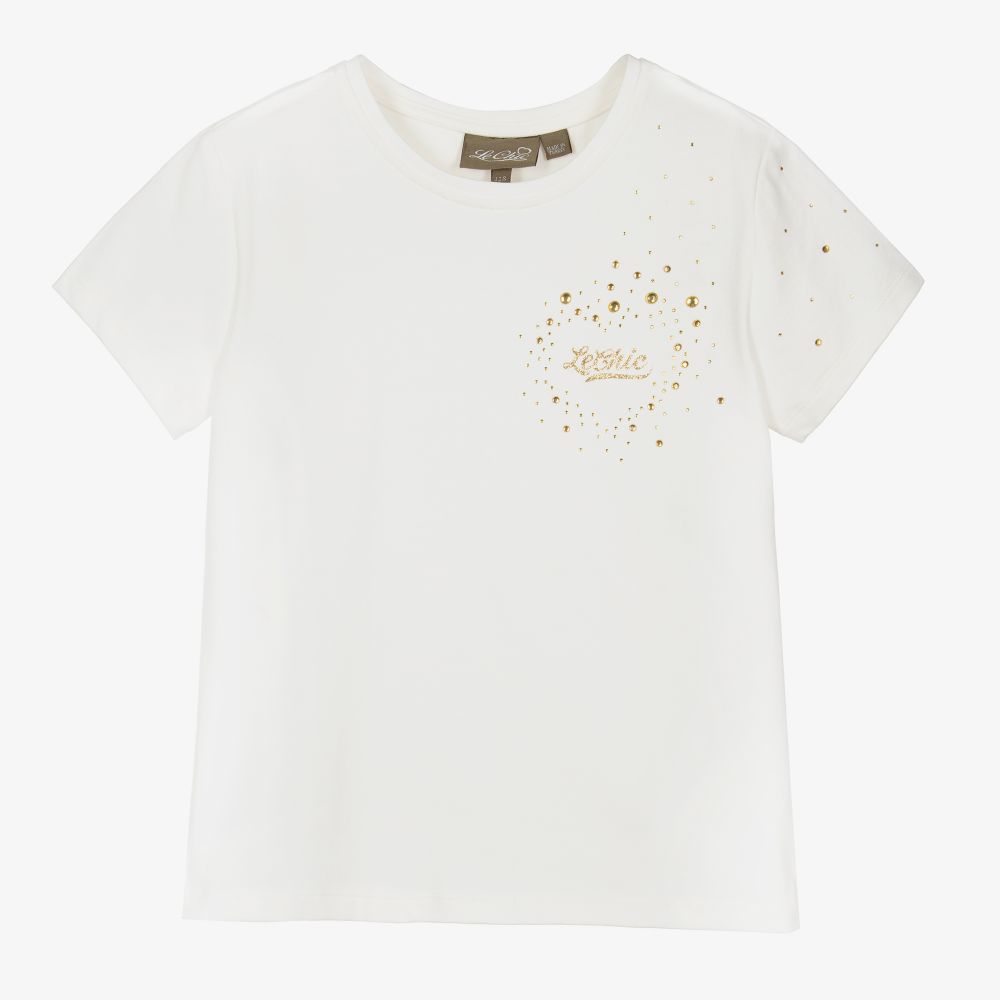 Le Chic - Girls Ivory Diamanté T-Shirt | Childrensalon