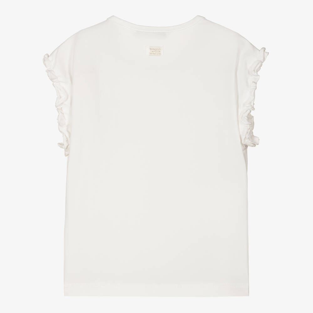 Le Chic-تيشيرت قطن عضوي جيرسي مطرز لون عاجي للبنات | Childrensalon Outlet