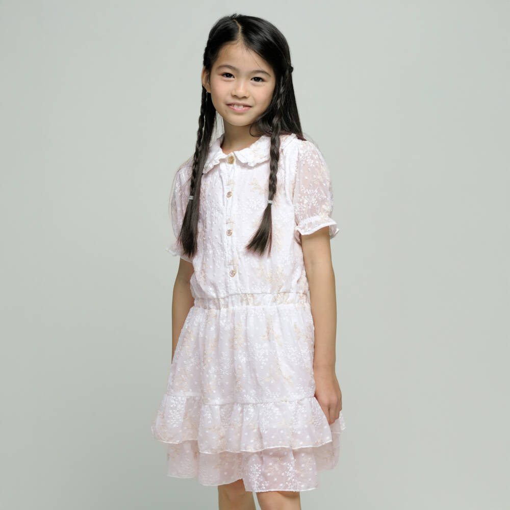 Le Chic-Кремовое шифоновое платье с цветочным узором для девочек | Childrensalon Outlet