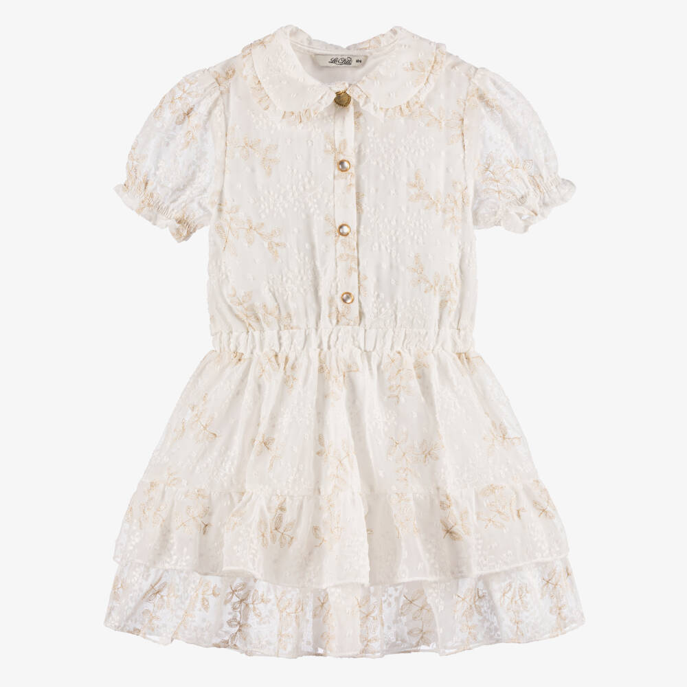 Le Chic-Girls Ivory Floral Chiffon Gown | Childrensalon Outlet