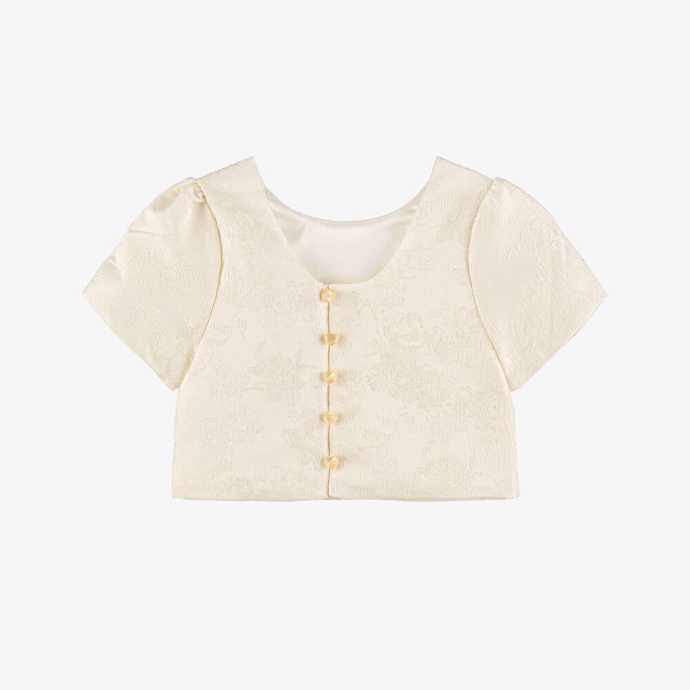 Le Chic-Girls Ivory Floral Jacquard Boxy Fit Top | Childrensalon Outlet