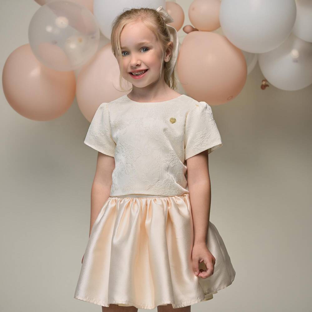 Le Chic-Girls Ivory Floral Jacquard Boxy Fit Top | Childrensalon Outlet