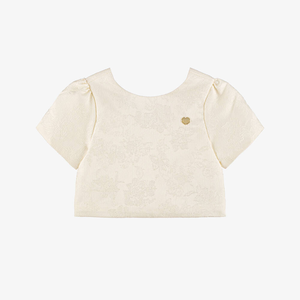 Le Chic-Girls Ivory Floral Jacquard Boxy Fit Top | Childrensalon Outlet