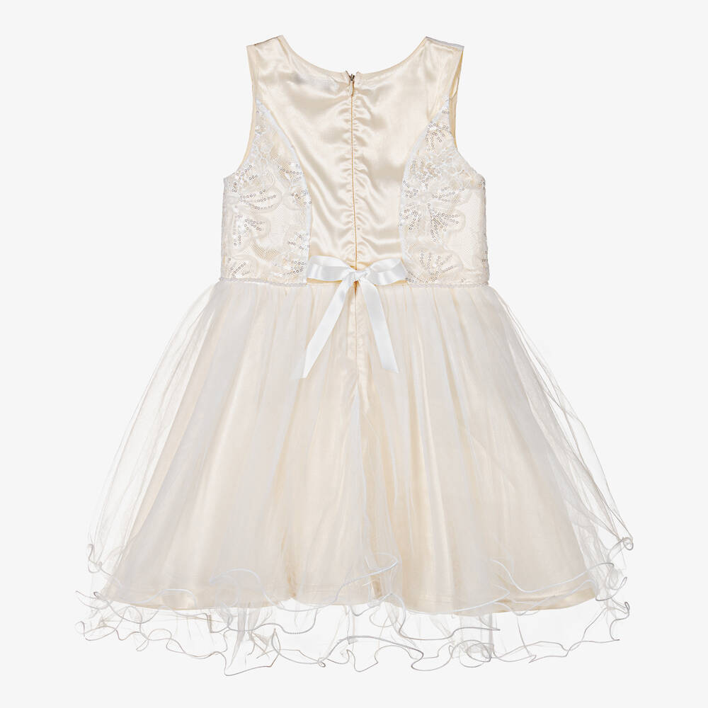 Le Chic-Girls Ivory Floral Lace & Tulle Dress | Childrensalon Outlet