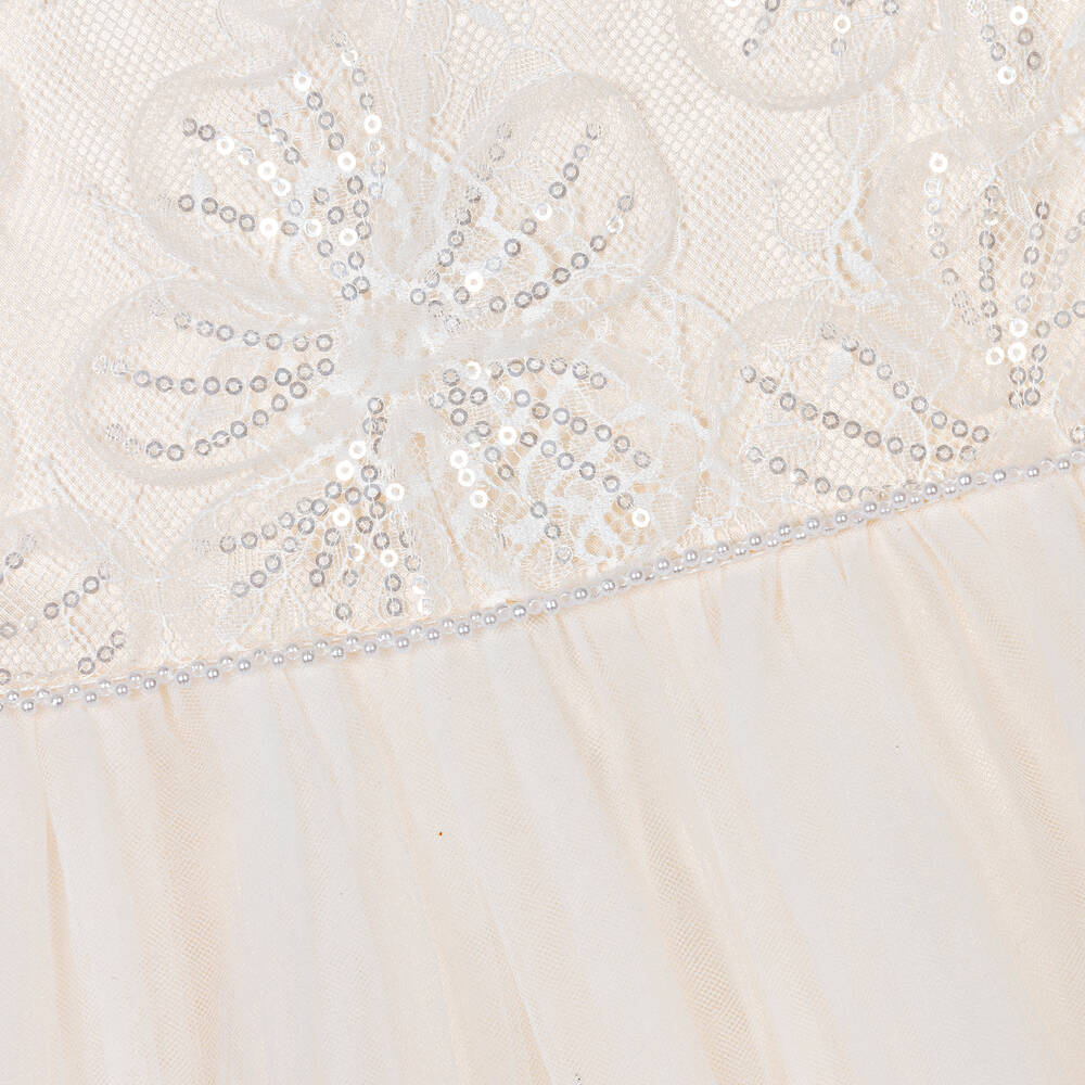 Le Chic-Girls Ivory Floral Lace & Tulle Dress | Childrensalon Outlet