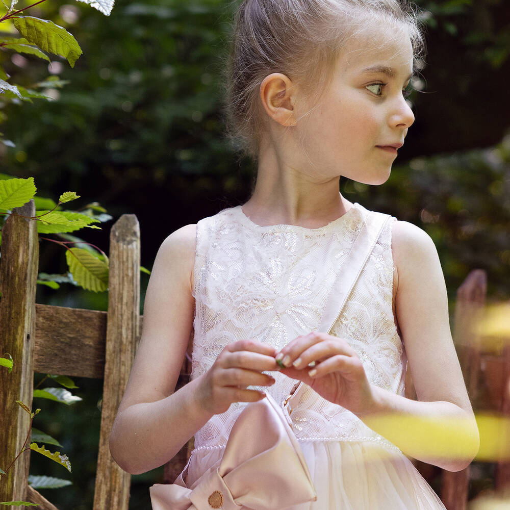 Le Chic-Girls Ivory Floral Lace & Tulle Dress | Childrensalon Outlet