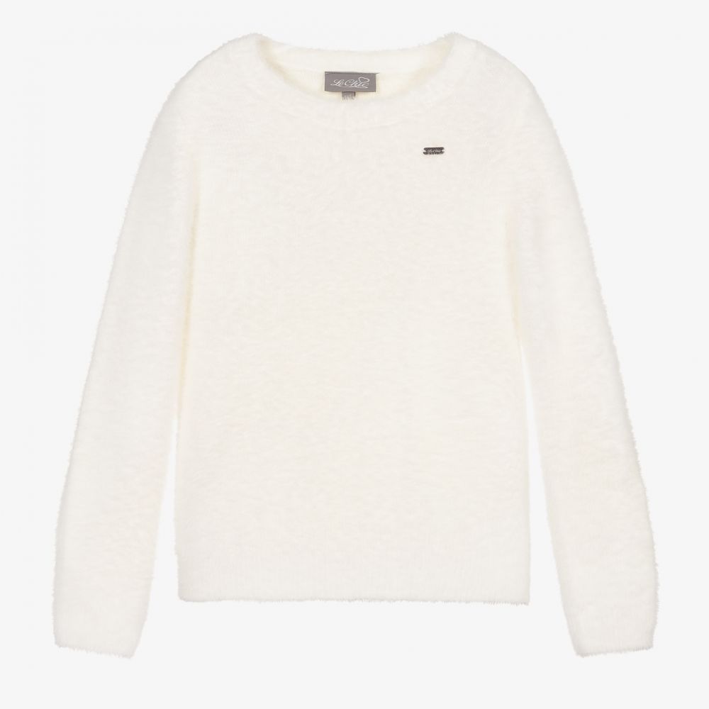 Girls Ivory Fluffy Sweater