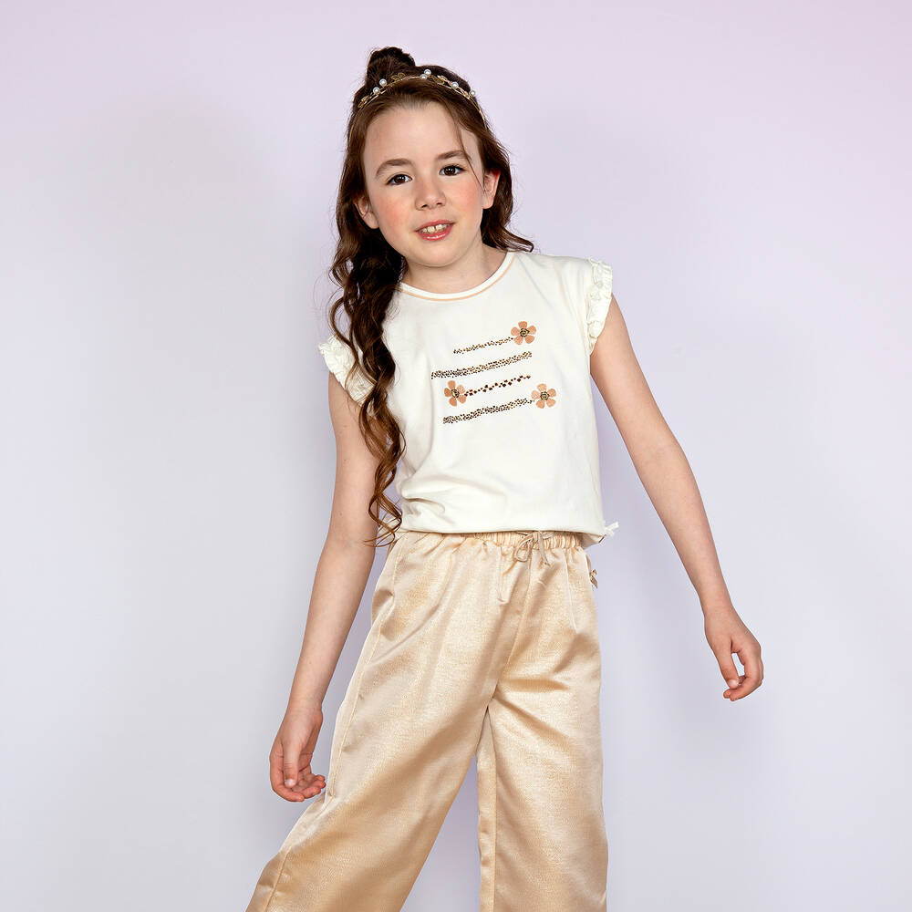 Le Chic-Кремовая футболка с золотистыми цветами | Childrensalon Outlet