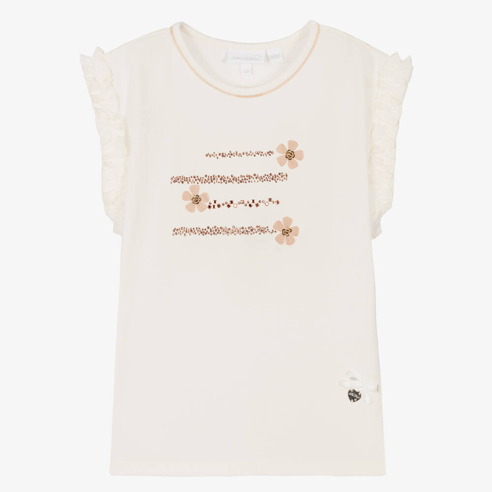 Le Chic-Girls Ivory & Gold Flowers T-Shirt  | Childrensalon Outlet