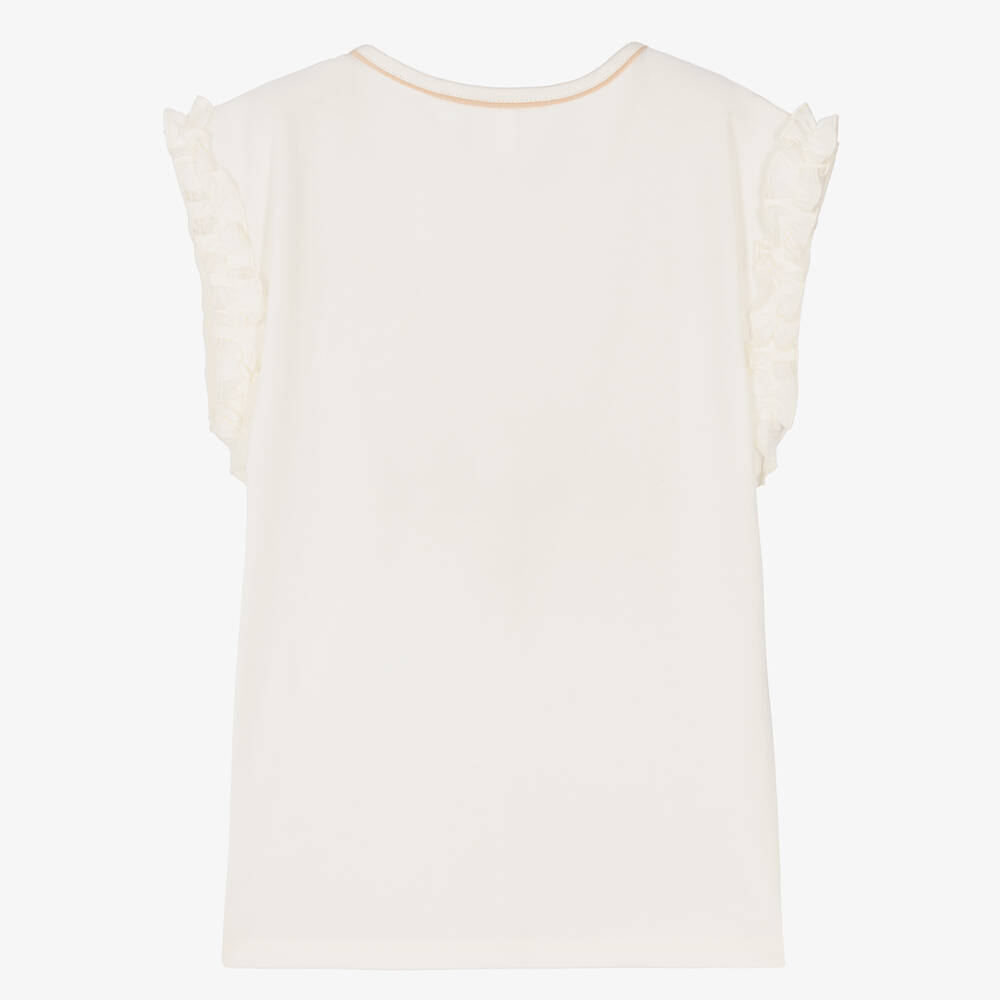 Le Chic-Кремовая футболка с золотистыми цветами | Childrensalon Outlet