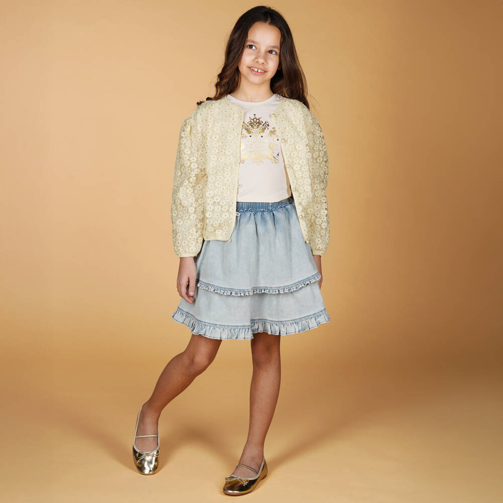 Le Chic-Girls Ivory & Gold Lace Bomber | Childrensalon Outlet