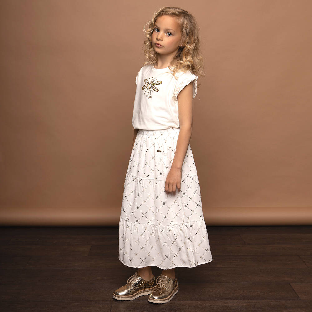 Le Chic-تنورة شيفون لون عاجي وذهبي | Childrensalon Outlet