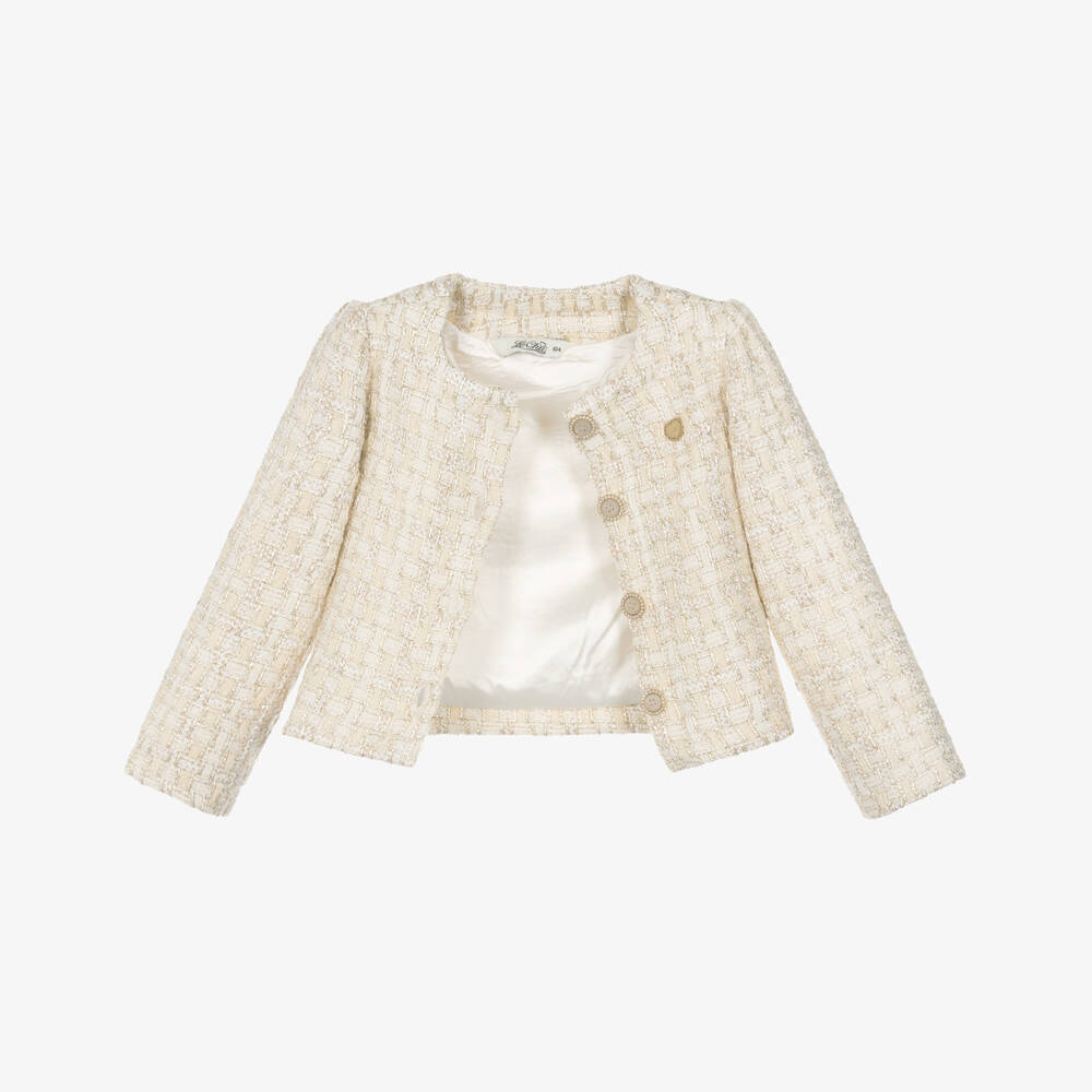 Le Chic-Girls Ivory & Gold Shimmery Tweed Jacket | Childrensalon Outlet