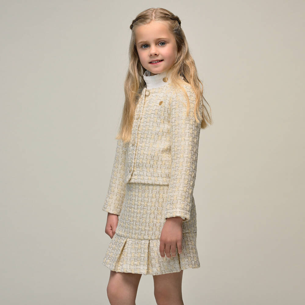 Le Chic-Girls Ivory & Gold Shimmery Tweed Jacket | Childrensalon Outlet
